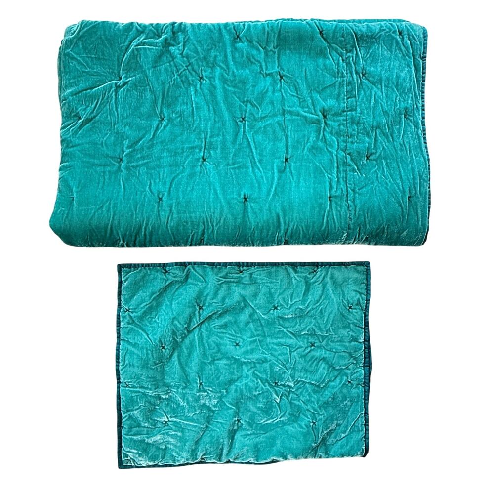 Opalhouse Teal Velvet Tufted Quilt Coverlet & Pillow Sham Boho Bedding Set Twin